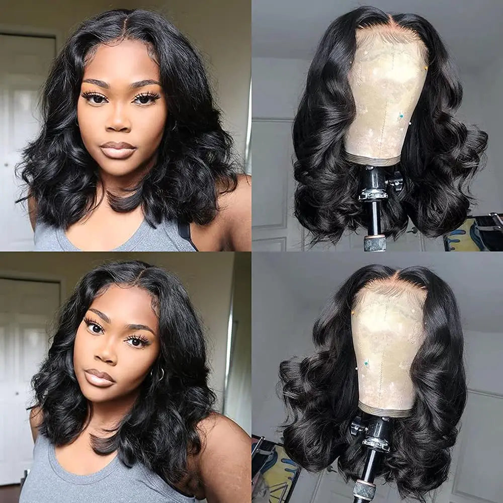 Short Body Wave Lace Wig – 100% Brazilian Remy Human Hair | 4x4 & 13x4 Lace Closure & Frontal, Glueless Fit