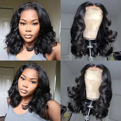 Short Body Wave Lace Wig – 100% Brazilian Remy Human Hair | 4x4 & 13x4 Lace Closure & Frontal, Glueless Fit